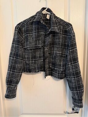 H&M Black & White Plaid Cropped Jacket and Top
